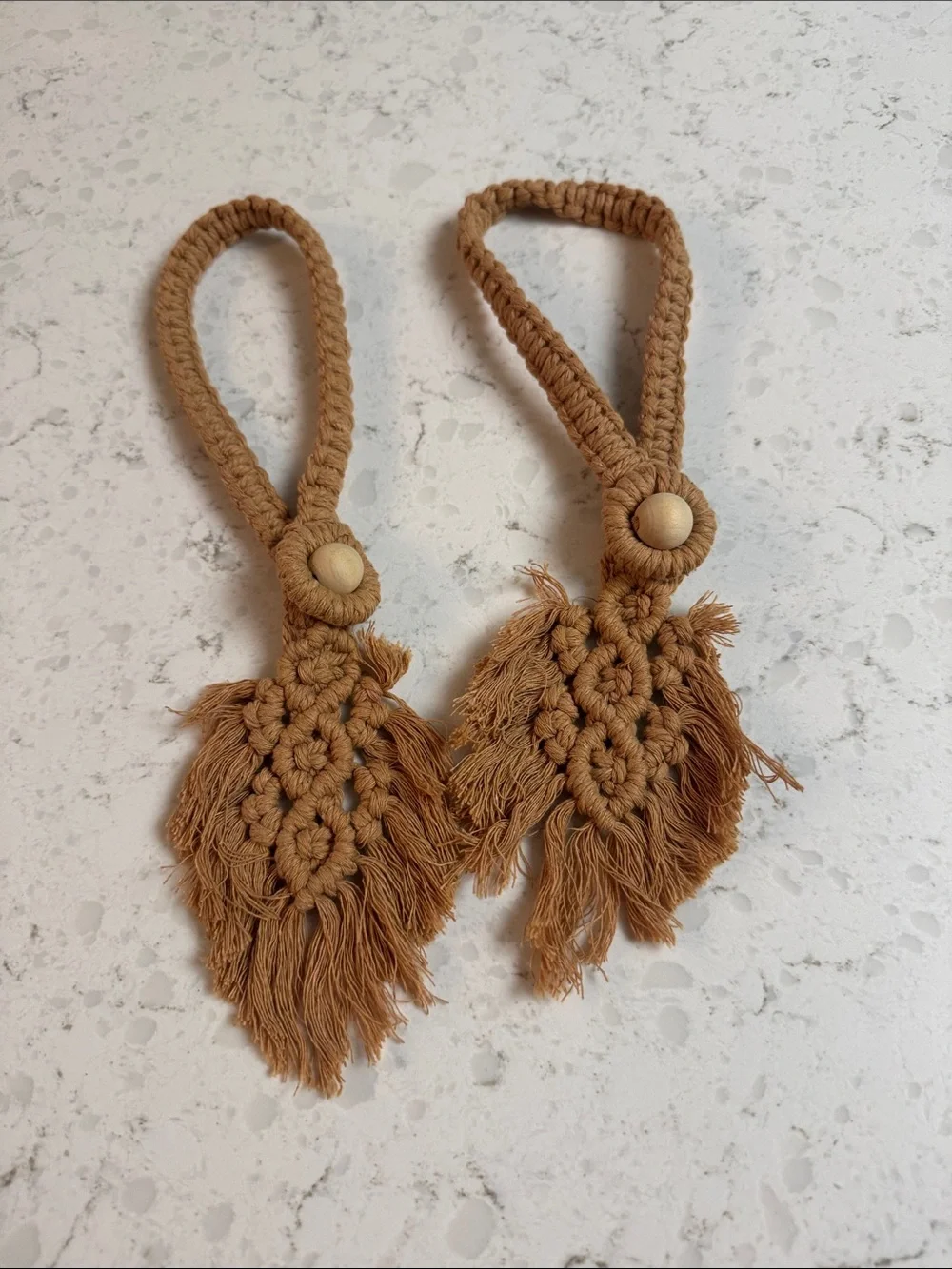 Handmade Macramé Tassel Tiebacks in Camel